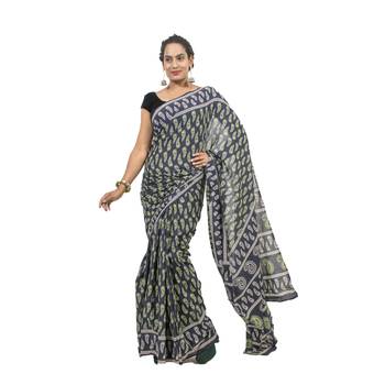 Multicolor Bagru Print Cotton Mulmul Saree With Blouse 1