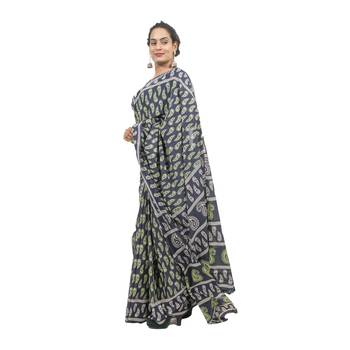 Multicolor Bagru Print Cotton Mulmul Saree With Blouse 2