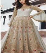 Light-grey embroidered net salwar