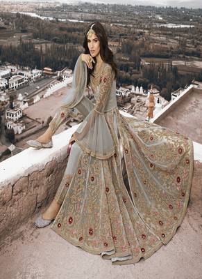Light-grey embroidered net salwar 2