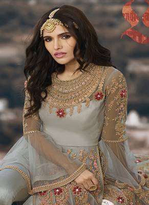 Light-grey embroidered net salwar 3