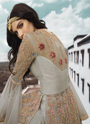 Light-grey embroidered net salwar 4