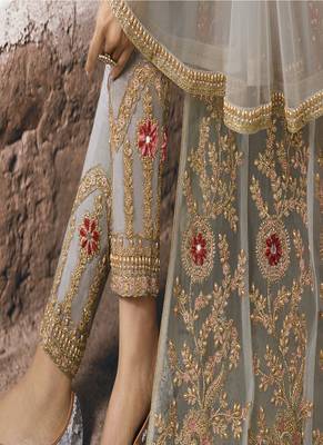 Light-grey embroidered net salwar 5