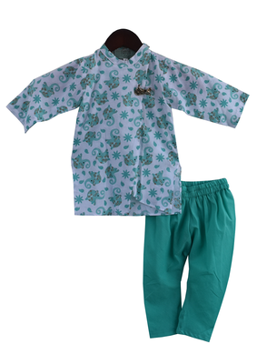 Green Asymmetric Kurta And Churidar 1