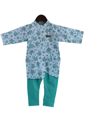 Green Asymmetric Kurta And Churidar 2