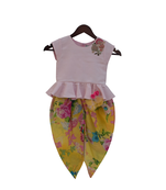 Pink Top and Printed Dhoti Set