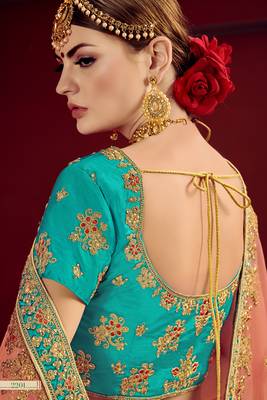 Blue Thread Embroidery Satin Unstitched Lehenga 3