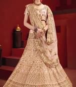 Baby-Pink Thread Embroidery Satin Unstitched Lehenga