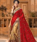 Trendmalls Light Red Silk Fabric Embroidery Designer Indian Wedding Saree with Blouse