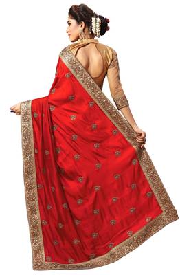 Trendmalls Light Red Silk Fabric Embroidery Designer Indian Wedding Saree with Blouse 2