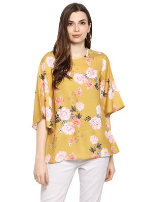 Yellow printed polyester sleeveless-tops 1