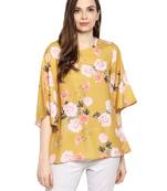 Yellow printed polyester sleeveless-tops