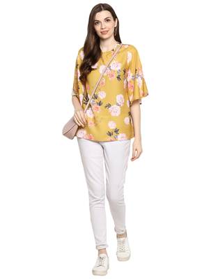 Yellow printed polyester sleeveless-tops 3