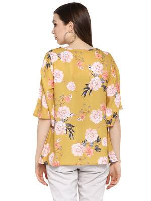 Yellow printed polyester sleeveless-tops 4