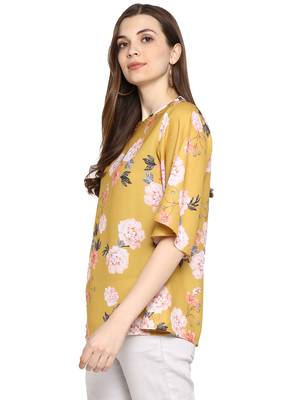 Yellow printed polyester sleeveless-tops 5