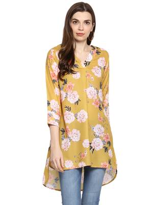Yellow printed polyester sleeveless-tops 1