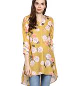 Yellow printed polyester sleeveless-tops