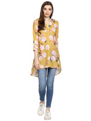 Yellow printed polyester sleeveless-tops 2