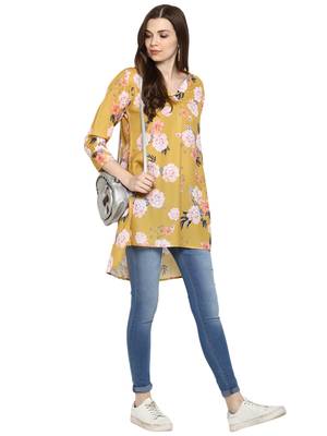 Yellow printed polyester sleeveless-tops 3