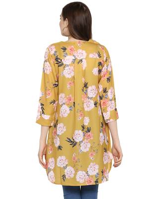 Yellow printed polyester sleeveless-tops 4