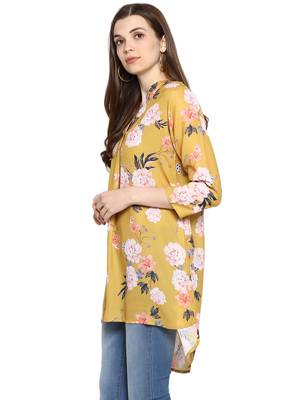 Yellow printed polyester sleeveless-tops 5