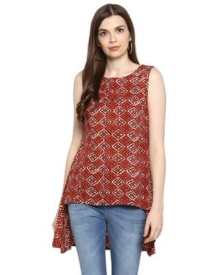 Red printed rayon sleeveless-tops 1