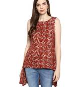 Red printed rayon sleeveless-tops