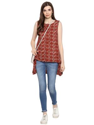 Red printed rayon sleeveless-tops 2