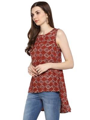 Red printed rayon sleeveless-tops 4