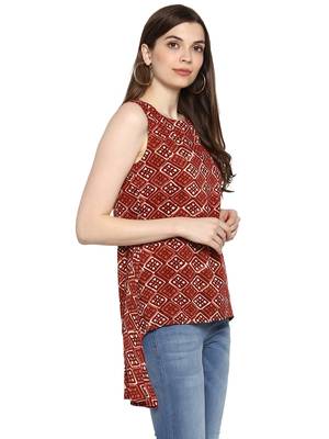 Red printed rayon sleeveless-tops 5