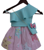 Acqua Neopren Crop Top with Pink Printed Skirt