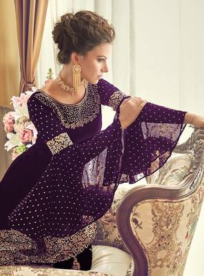 Purple Embroidered Georgette Salwar 2
