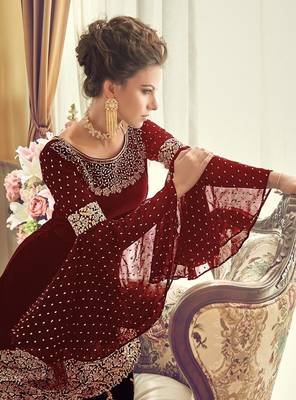Maroon Embroidered Georgette Salwar 2