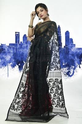 Black And Red Jamdani With Thread Weave 2