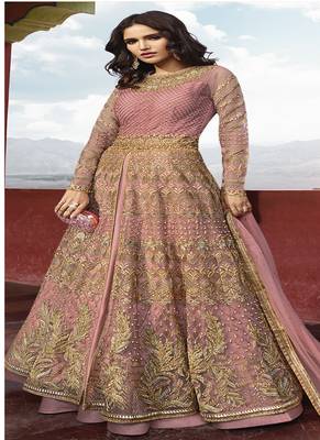 Pink embroidered net salwar 1
