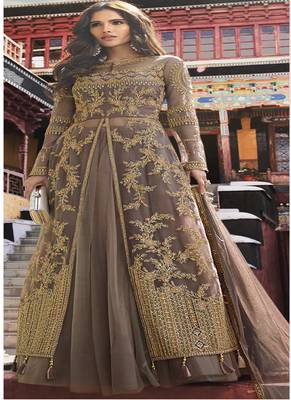 Brown embroidered net salwar 1