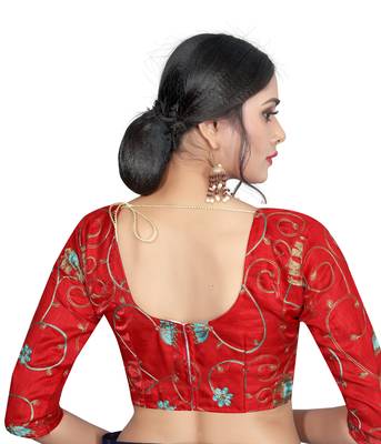 Red Satin Banglory Silk Bridal Collection Unstiched Blouse Fabric Piece. 2