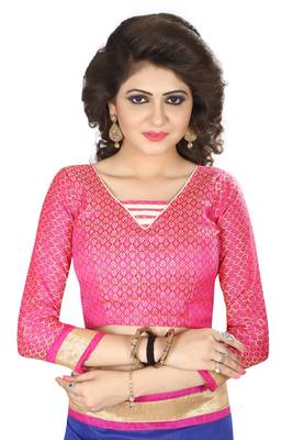 Pink Jacquard cotton Silk Unstiched Blouse Fabrics Piece.  1