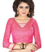 Pink Jacquard cotton Silk Unstiched Blouse Fabrics Piece. 