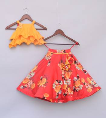 Musterd Yellow Choli with Printed Lehenga 1