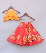 Musterd Yellow Choli with Printed Lehenga