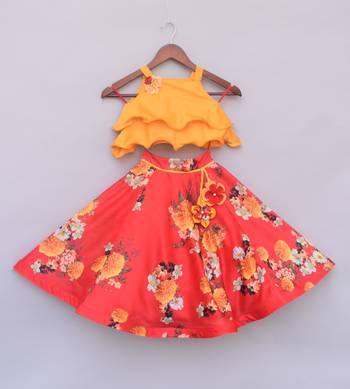 Musterd Yellow Choli with Printed Lehenga 2