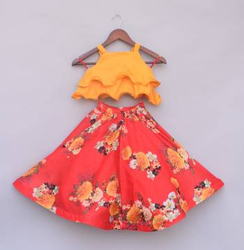 Musterd Yellow Choli with Printed Lehenga 3