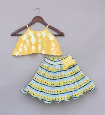 Yellow Soft Sequence Top with Pleated Skirt 1