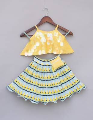 Yellow Soft Sequence Top with Pleated Skirt 2