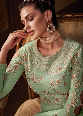 Light Green embroidered faux georgette salwar 2