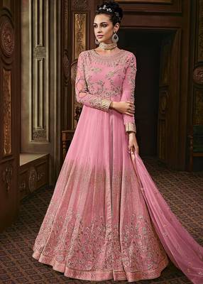 Pink embroidered faux georgette salwar 1