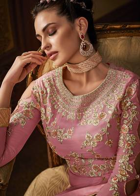 Pink embroidered faux georgette salwar 2
