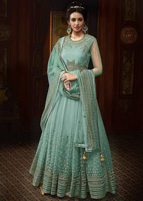 Teal embroidered net salwar 1