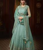 Teal embroidered net salwar